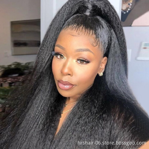 Pre-Plucked 360 Yaki Kinky Straight Frontal Lace Wigs for Black Women Human Hair